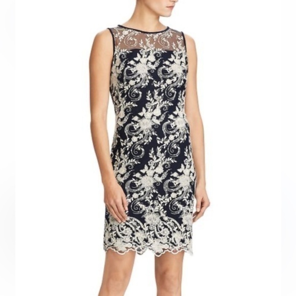 Lauren Ralph Lauren | Navy & Gold Metallic Embroidery Shift cocktail Dress